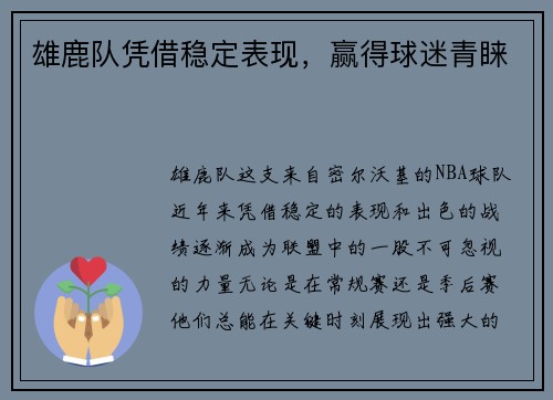 雄鹿队凭借稳定表现，赢得球迷青睐